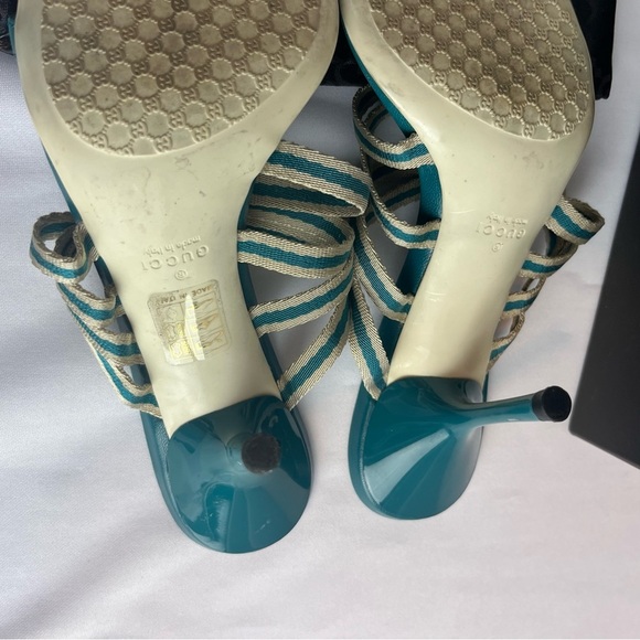 Gucci Teal Blue Fabric and Leather Mirabelle Slide Sandals Shoes Spring Size 36 - Picture 11 of 13